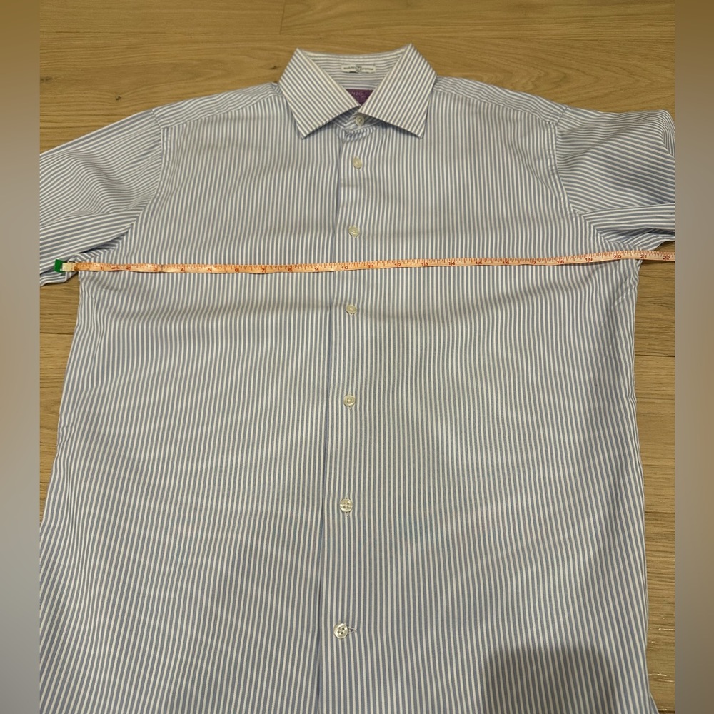 Lorenzo Uomo Blue and White Striped Dress Shirt Size 15 (34/35) - Picture 8 of 8